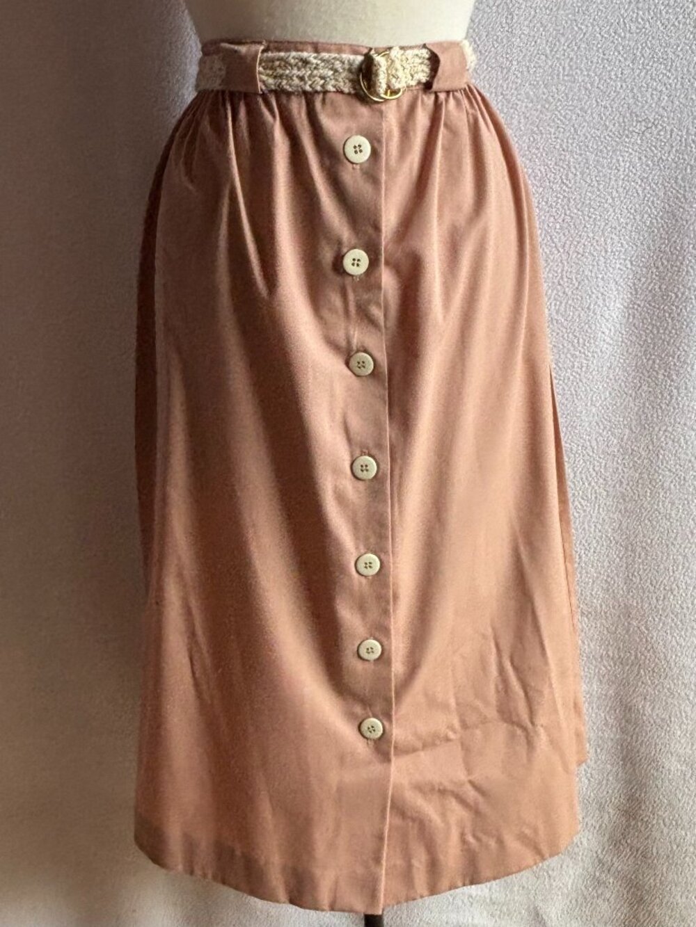 1960s 1970s Tan Slim Button Down Skirt 27 Waist